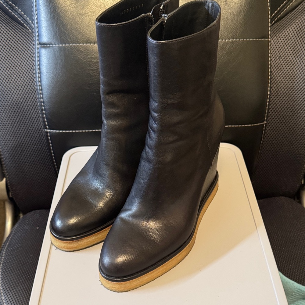Celine Black Leather Wedge Ankle Boots
